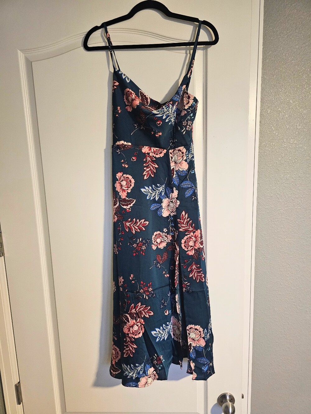 Petal & Pup Doria Floral Satin Midi Dress Teal Size 2 Wedding Guest
